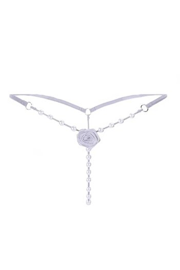 KESNUP Floral G-string thong panties with pearls, one size fits all, White