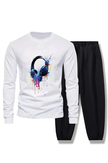 YUNAYT Children's Printed Crew Neck Sweatshirt and Sweatpants Set 3 Thread Raster for Autumn/Winter