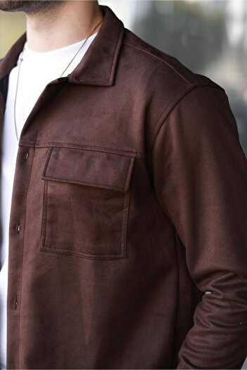 Madmext Brown Pocket Detailed Shirt Jacket 6748