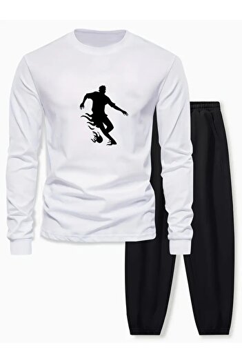 CROPSEL Children's Printed Crew Neck Sweatshirt and Sweatpants Set 3 Thread Raster for Autumn/Winter