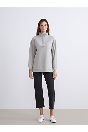 LC Waikiki Gray Stand Collar Women's Sweatshirt Tunic