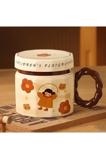 Flippy Ceramic Mug, Flippy, Coffee Mug, Tea Mug, Universal Mug, Unisex, Mug with Lid, Beige