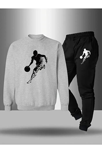Cevval Children's Printed Crew Neck Sweatshirt and Sweatpants Set 3 Thread Raster for Autumn/Winter