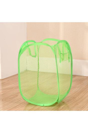 Choice M green Foldable Color Mesh Clothes Dirty Clothes Basket Household Mesh Dirty Clothes Basket Storage