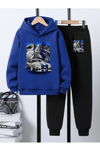 SVART WEAR Children's Printed Hooded Sweatshirt and Sweatpants Set 3 Thread Raster for Autumn/Winter