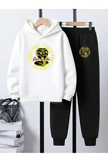 CROPSEL Children's Printed Hooded Sweatshirt and Sweatpants Set 3 Thread Raster for Autumn/Winter