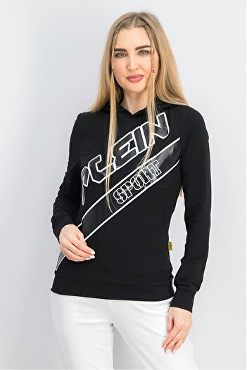 Plein Sport Women Regular Fit Graphic Training Hoodie, Black