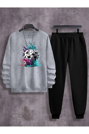 Cevval Children's Printed Crew Neck Sweatshirt and Sweatpants Set 3 Thread Raster for Autumn/Winter