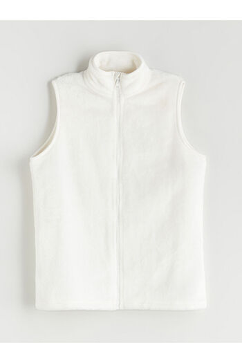 LC Waikiki Ecru Plush Vest with Stand Collar for Girls