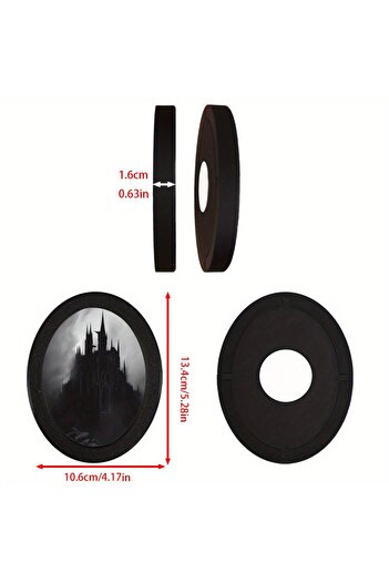 Choice T-64 Mysterious Dark Castle Oval Photo Frame - Gothic Style, Black Circular Frame with Intricate De