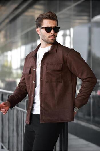 Madmext Brown Pocket Detailed Shirt Jacket 6748