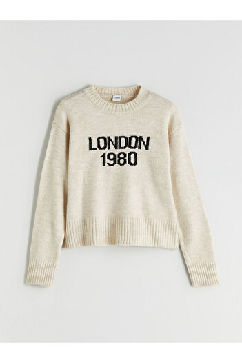 LC Waikiki Crew Neck London Patterned Girls' Knit Sweater