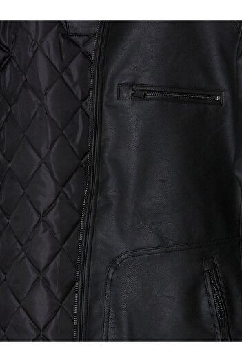 LC Waikiki Create Your Style from Uzg Store |   Standard Fit Biker Collar Men's Leather Look Jacket