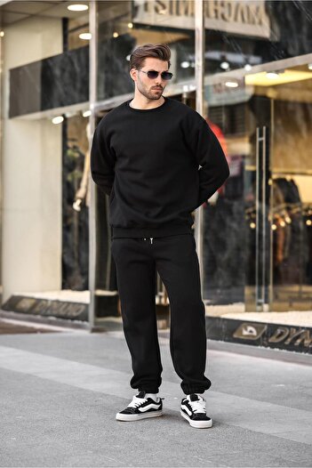Madmext Μαύρο Σετ Φόρμας Basic Crew Neck E7329