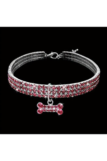 Choice 20cm Pink Bling Bone Pet Collar-Adjustable Necklace for Small Dogs and Cats-Cute and Fancy Accessory