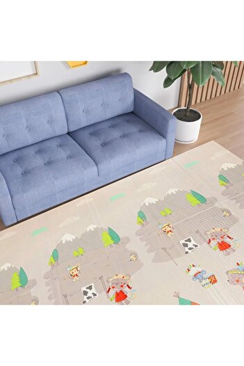 Flippy 2 Sides Children's Mat Flippy, Monkey/Indian, XPE+PE, waterproof, anti-slip, foldable, 150x200x1cm