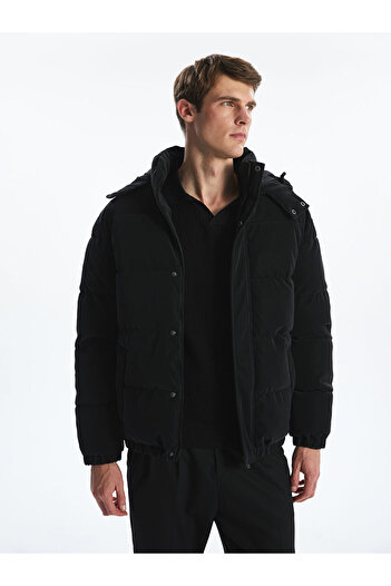 LC Waikiki Black Comfortable Fit Hooded Men's Puffer Jacket
