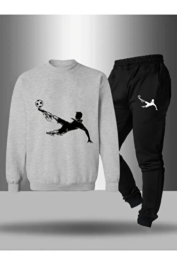 Cevval Children's Printed Crew Neck Sweatshirt and Sweatpants Set 3 Thread Raster for Autumn/Winter