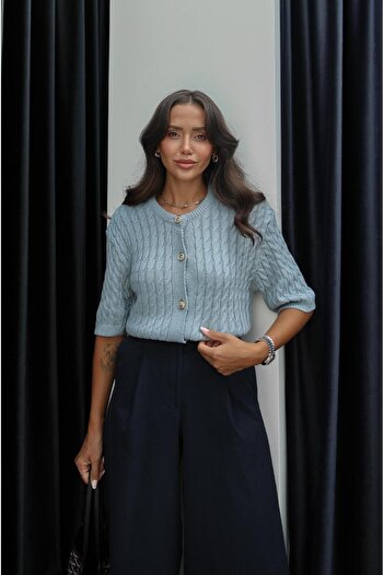 Havoş Light Blue Gallia Short Sleeve Cardigan