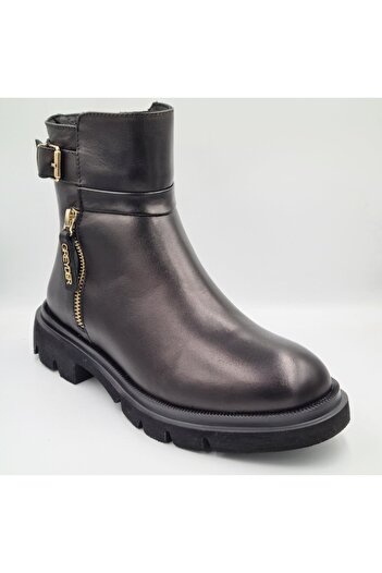 Greyder 35163 5K Black Genuine Leather Zippered Women's Casual Ankle Boots