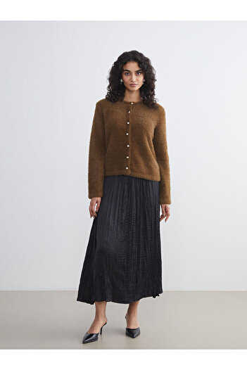 LC Waikiki Khaki Crew Neck Women's Knitwear Cardigan