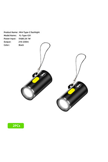 Choice Black x 2 Type-C LED Multifunctional Strong Light Pocket Keychain Flashlight Outdoor Hiking Camping