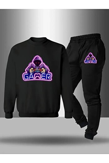 Cevval Children's Printed Crew Neck Sweatshirt and Sweatpants Set 3 Thread Raster for Autumn/Winter