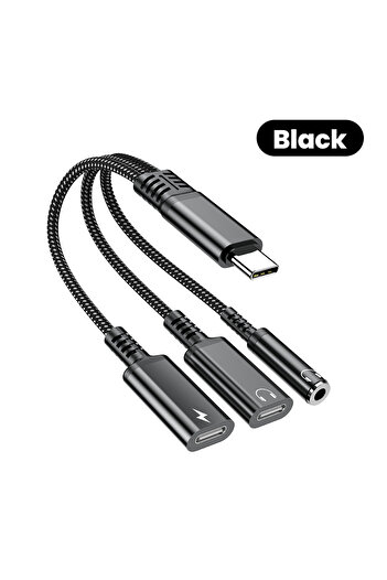 Choice black 3 in 1 PD 60W Fast Charge Adapter For Iphone16 15 Samsung Type C to Dual Type C/3.5mm Jack Aud