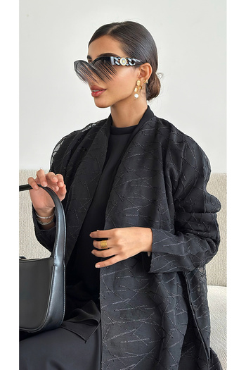 outline Double-faced abaya with black embroidery