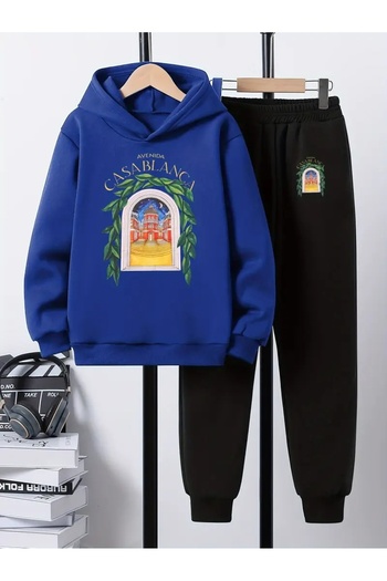 SVART WEAR Children's Printed Hooded Sweatshirt and Sweatpants Set 3 Thread Raster for Autumn/Winter