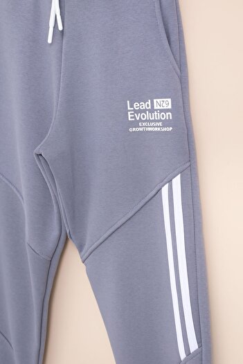 Cansın Mini Smoked Stripe Detailed Letter Printed Boys' Sweatpants with Elastic Waist 21459