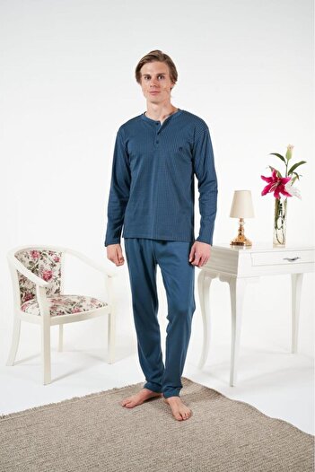 Estiva Men's Winter Plaid Combed Cotton Interlock Pajama Set Indigo
