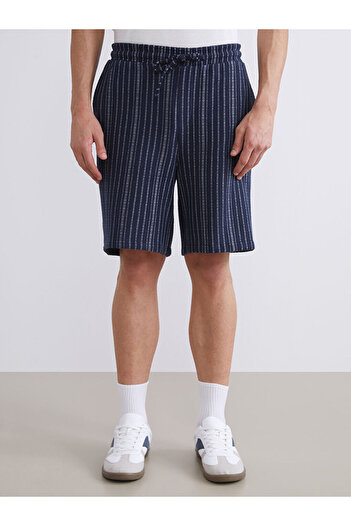 LC Waikiki Navy Blue Comfortable Fit Striped Men's Shorts