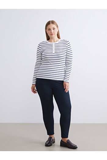 LC Waikiki Navy Blue Elastic Waist Carrot Cut Women's Trousers