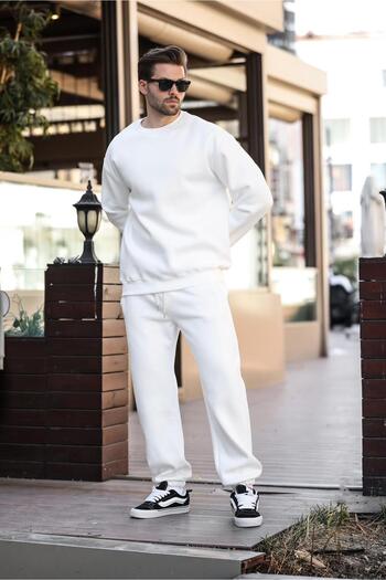 Madmext Σετ αθλητικής φόρμας Ecru Crew Neck Basic E7329