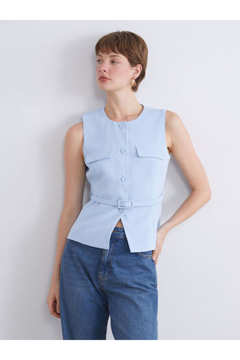 LC Waikiki Blue Crew Neck Crepe Women's Vest