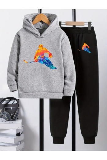 CROPSEL Children's Printed Hooded Sweatshirt and Sweatpants Set 3 Thread Raster for Autumn/Winter