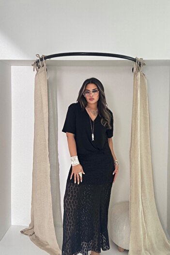 Sohotique By P Lace Full Lycra Maxi Skirt Black