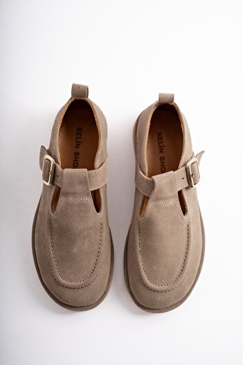 selinshoes Cassiel Дамски мокасини от естествена кожа със златна регулируема катарама - VIZON SUEDE
