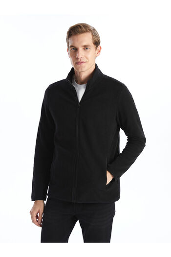 LC Waikiki Black Stand Collar Long Sleeve Fleece Men's Zip-Up Sweatshirt