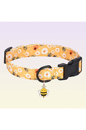 Choice S yellow CP607/CP709--1pc pet collar with animal/dinosaur prints and pendants, adjustable twill fabr