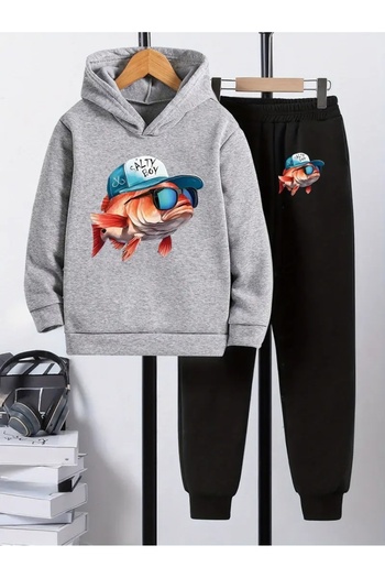 SVART WEAR Children's Printed Hooded Sweatshirt and Sweatpants Set 3 Thread Raster for Autumn/Winter