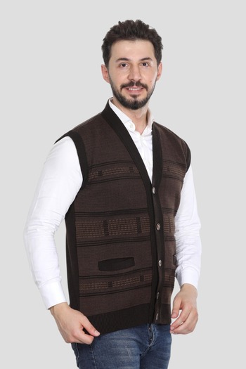 HEDEFNUR TEKSTİL Men's Middle-Aged and Older Knitwear Knitted Acrylic Winter Buttoned Dad Vest