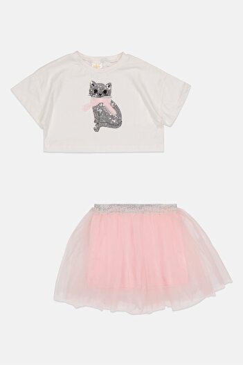 Miss Toddlers Girl 2 Piece Embellished Short Sleeve T-shirt And Skort, Multicolor