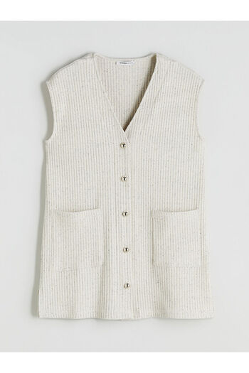 LC Waikiki Ecru V-Neck Patterned Women's Vest