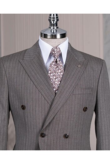 TerziAdemAltun Italian Style Slim Fit Double Breasted Jacket Pants Suit Brown T14469
