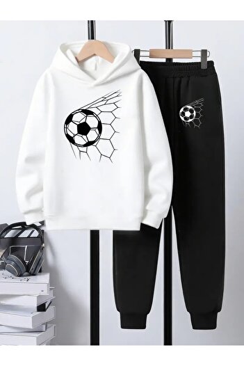 CROPSEL Children's Printed Hooded Sweatshirt and Sweatpants Set 3 Thread Raster for Autumn/Winter
