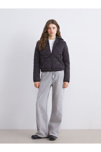 LC Waikiki Black Hooded Quilted Women's Puffer Jacket