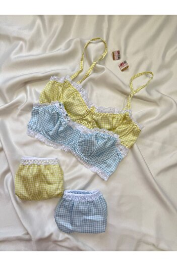 İNKO İÇ GİYİM Set sutien fără bretele cu model din satin (TANGA)