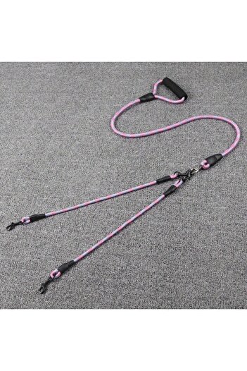 Choice L Pink Pet dual head dog walking rope with wavy pattern, one drag two traction rope, anti winding an